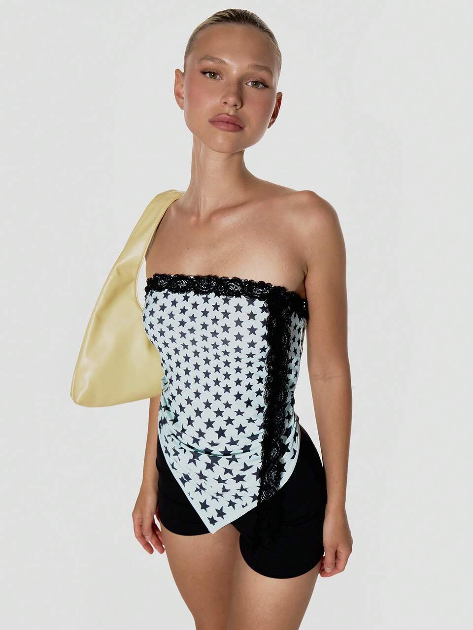 Black Lace Trim Asymmetric Star Bandeau