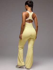 Musera Sport Contrast Cut Out Wide Leg Active Jumpsuit Sport Workout Gym Pilates Fitness Daily Girly Casual Hot Sweat Summer - Butter Yellow - View 4