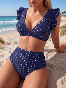 Swim Basics 女士热带波点印花比基尼两件套，休闲度假 - 彩色 - 查看 1