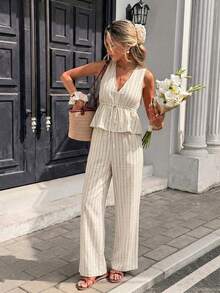 Serisse Conjunto de pantalones casuales para mujer, conjunto a rayas, elegante, para ir al trabajo, ropa de verano, conjunto para salir, adecuado para ir al trabajo a diario, citas, reuniones, otoño/invierno/primavera/verano, Navidad, Año Nuevo, Acción de Gracias, fiestas, bodas, playa, ceremonia de graduación, moda, elegante, casual, salir, citas, citas, ir al trabajo - Multicolor - Ver 7