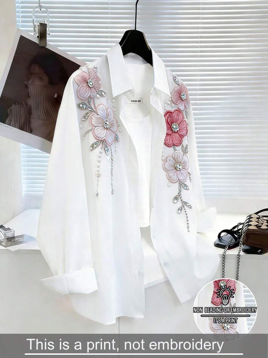 Resyla 女士花卉印花装饰领衬衫,宽松修身通勤白衬衫 - 彩色 - 查看 1