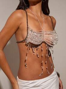 Opulessa Women's Beaded Hollow Design Cropped Sexy Halter Top - Clear - View 9