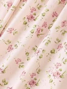 Vestido largo elegante de mujer con estampado floral y diseño de cordones en la espalda, vestido midi de verano con espalda descubierta, vestido midi floral ajustado con cordones en - Rosa - Ver 7