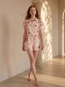 MOTF PREMIUM MONO CORTO CON ESTAMPADO FLORAL DE MANGA CORTA PARA MUJER - Multicolor - Ver 2
