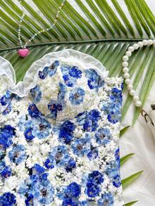 Soleia 女款度假春夏季浪漫雛菊刺繡紋理印花3D花卉裝飾抹胸上衣，休閒約會情人節下午茶海灘郵輪公路旅行城市度假音樂節派對波希米亞波西米亞嬉皮西式風格，內搭/外穿，四季日常通勤 - 藏蓝色 - 查看 4