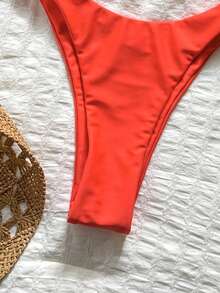 Bonvoyette Hard Cup Steel Support Spaghetti Strap Ruched Sexy Bikini Set - Cherry Red - View 7