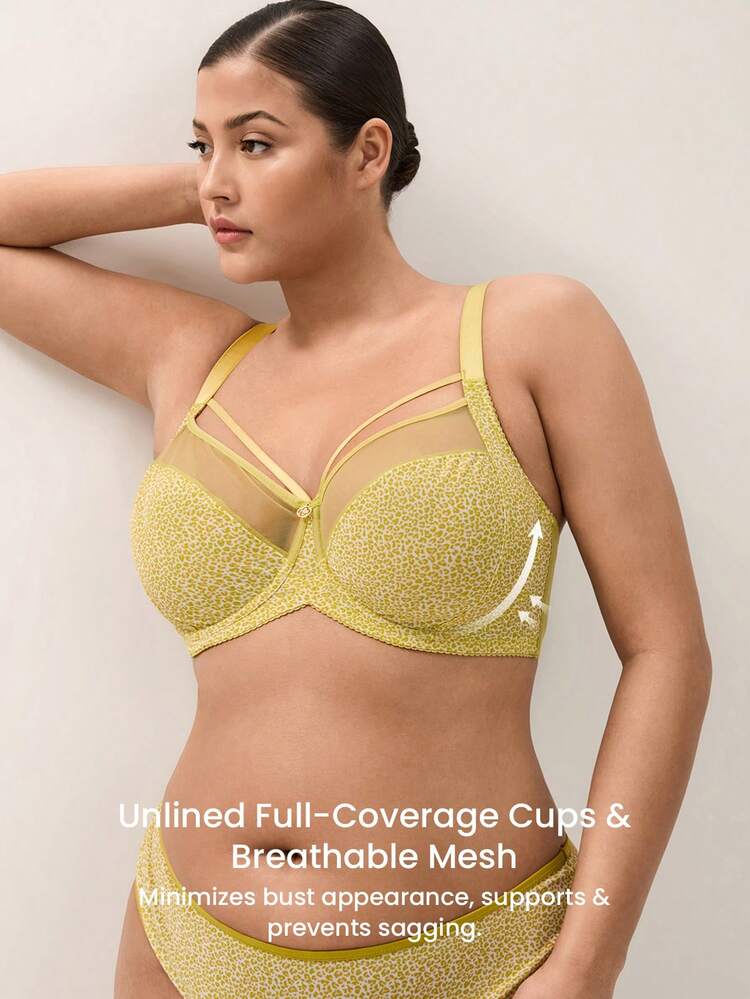 Plus Unlined Full Coverage Side Support Mesh Bra