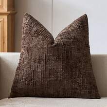 Cirelle 1 buah Sarung Bantal Lempar Chenille Bertekstur Lembut, Sarung Bantal Dekoratif Tenun Slub Cokelat Kopi Polos untuk Sofa - Coffee Brown - View 3
