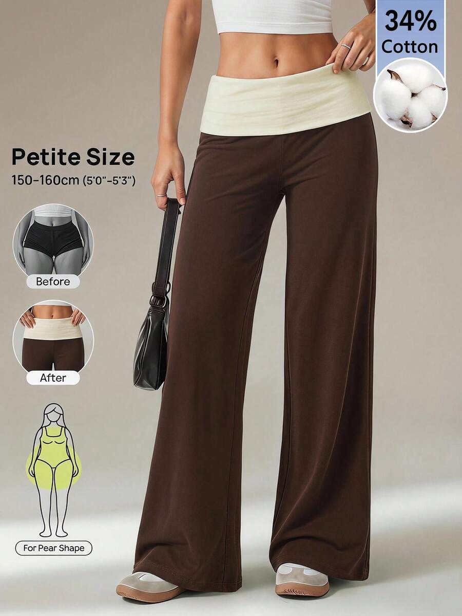 SHEIN PETITE 女款休閒寬鬆對比色寬腿運動長褲 畢業返校穿搭 教師夏季居家服 灰色 小碼女款