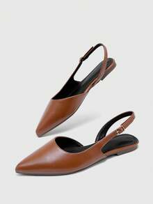 CUCCOO BIZCHIC Zapatos planos retro de punta puntiaguda con tira trasera en color marrón, sandalias con hebilla y punta cerrada para mujer, versátiles para el trabajo y el transporte diario - Marrón - Ver 10