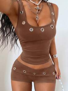StreetHx Women's Street Sexy Hip Hop Fitted Two Pieces Set Club Night Coffee Brown Summer - Coffee Brown - View 5