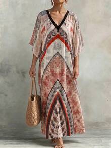 EMERY ROSE 梭织加大码宽松舒适印花蕾丝拼接连衣裙 - 彩色 - 查看 4