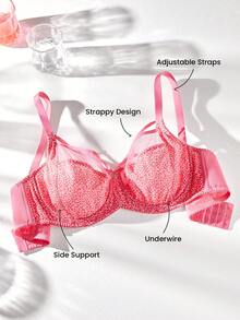 LUVLETTE Plus Dream Curve Air Pink Cheetah Print&Colorful Leopard Pattern Sheer Unlined Full Coverage Side Support Mesh Minimizer Bra - Red - View 8