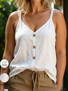 Linhara CURVE Camisole sexy casual fashion din bumbac sintetic alb, cu cataramă decorativă, pentru femei, mărime plus - alb - Vizualizare 1