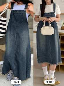 Dazy Plus Dark Wash Distressed Denim Overall Maxi A-Line Dress, All Season - Medium Wash - View 9