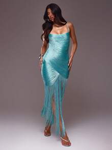 MUSERA Blue Extreme Tassel Maxi Dress - Blue - View 5