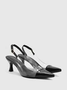 CUCCOO BIZCHIC Zapatos de tacón de aguja con punta puntiaguda y TPU transparente, elegantes para ir al trabajo/fiesta/oficina, color albaricoque, sandalias de tacón alto para mujer para Navidad - Negro brillante - Ver 7