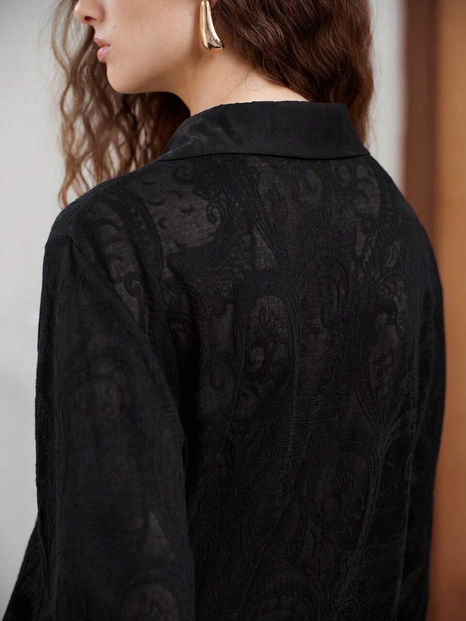 LACE SHEER LONG SLEEVE BLOUSE