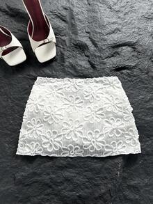 SHEIN Swim Swim Mod 女款優雅花卉蕾絲飾邊雙層荷葉邊罩衫洋裝，適合夏季海灘度假 - 白色 - 查看 2
