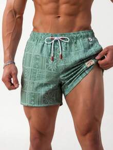 Ironwick Men's Beach Vacation Casual Printed Swim Trunks - Green - View 3