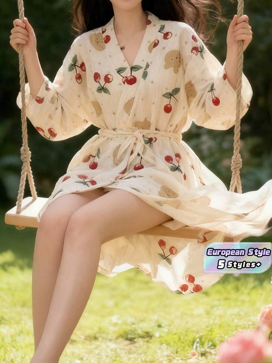 1件女士睡袍 - 简约欧式风格长袖睡衣家居服,轻薄面料,纯色,春秋夏季居家浴袍,尺码齐全,从小码到大码均有,适合婚礼、派对、水疗浴室装饰等场合。 - 櫻桃 - 查看 1