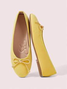 CUCCOO DOLLMOD Women's Shoes, Yellow, Suede Texture, Ballet Flats, Bow Decoration, Sweet And Cute Vitality To Wear - Yellow - View 1