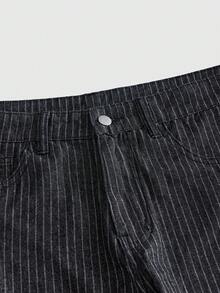 SWAVVY Randiga jeans för män med knapp och ficka, avslappnade och mångsidiga för vardag och resor - Svart - Visa 6