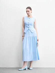 CUCCOO BIZCHIC 女款時尚高跟鞋，前扣粗跟 PU 全球四季適用，適合節日、度假、辦公、戶外與日常穿搭的多功能鞋款 - 淺藍色 - 查看 6