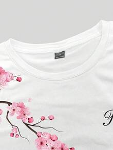 Manfinity EMRG 男士花卉印花休閒百搭圓領短袖T恤，度假風 - 白色 - 查看 7