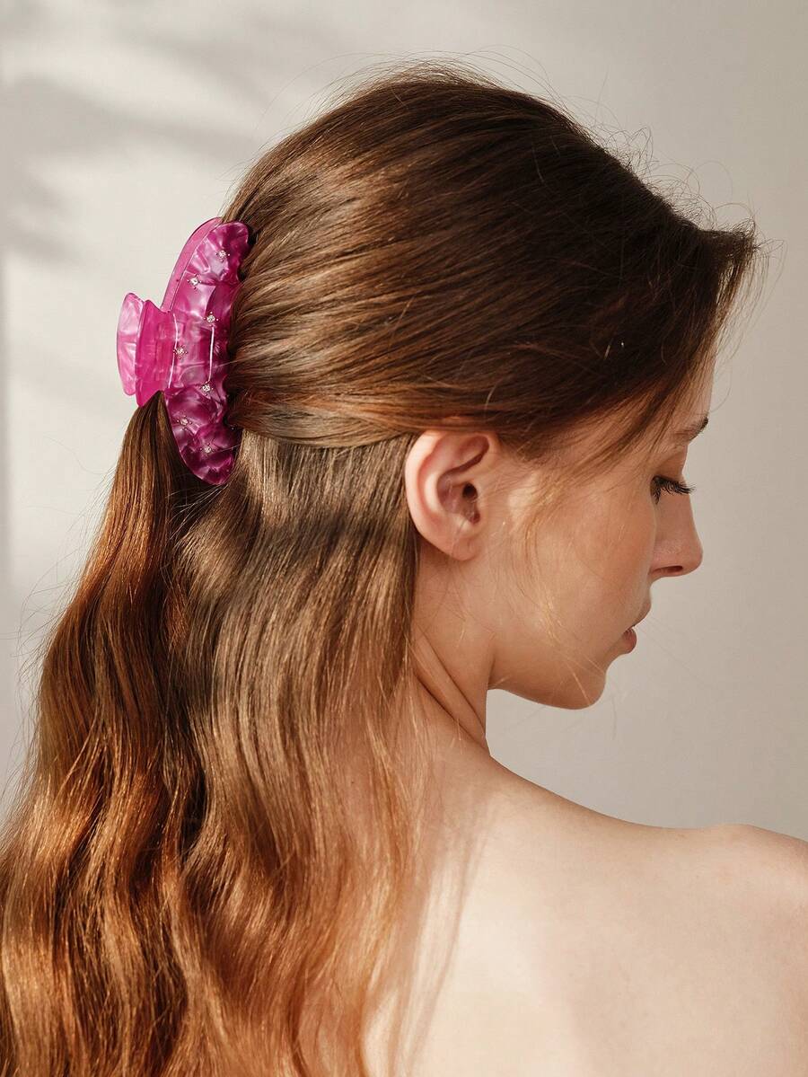 MOTF PREMIUM PRE MICRO-INLAID STONE ROSE RED SEMI-CURVED GRAB CLIP (RANDOM LINES) - Hot Pink - View 2