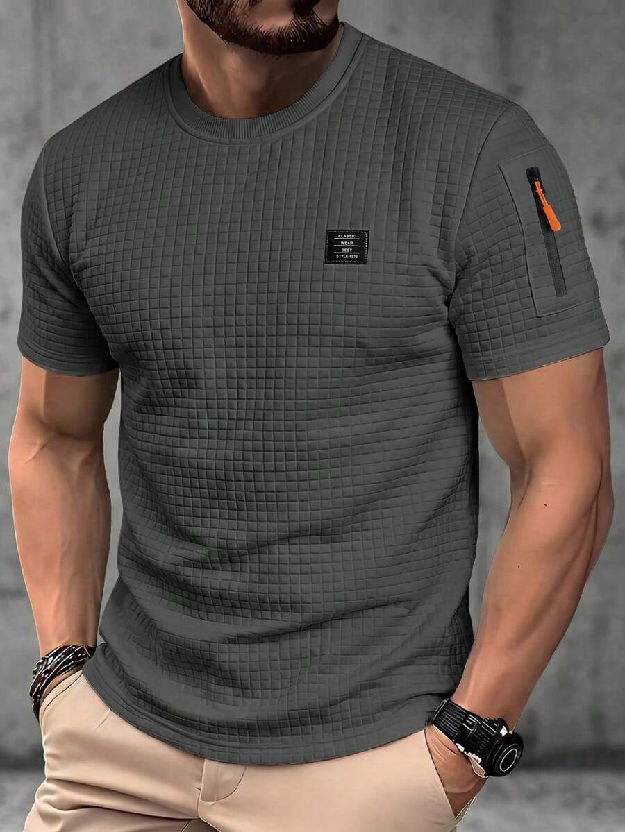 Azurnel Men's Summer Casual Vacation Zip-Up Short Sleeve T-Shirt, Holiday - Dark Grey - View 1