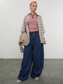 COUREZ 長袖寬鬆格紋雙層襯衫 Y2K 秋季女款灰色格紋休閒穿搭服飾 日常外穿夜生活造型 - 灰色 - 查看 3