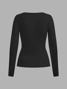 SHEIN EZwear 秋季新款不對稱領口不對稱領性感女款T恤上衣，適合日常通勤、聚會、秋冬夏季、聖誕節、新年、感恩節、派對、婚禮、海灘、畢業典禮、時尚優雅、約會、通勤、情人節、度假、Y2K、外出、畢業典禮及其他場合 - 彩色 - 查看 7