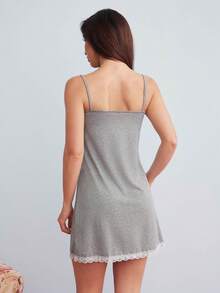 Elorette Women Nightgowns & Sleepshirts Kontras Lace Blok Warna Casual - Light Grey - View 2