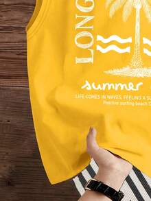 Manfinity Joysei Yellow Letter & Palm Tree Print Men's Tank Top - Yellow - View 4