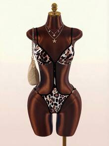 Amplova Women's One-Piece Leopard Print Swimsuit, Sexy, Vacation Beach Party White Summer - Brown - View 9