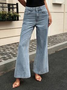 DAZY Women/Girls Casual Elegant Flare Jeans Travel Light Blue Summer - Light Wash - View 4