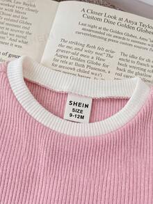 SHEIN 女嬰粉色可愛百搭蝴蝶結長袖上衣 - 粉色 - 查看 3