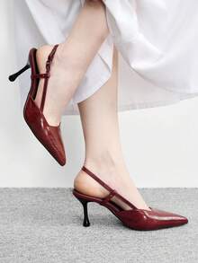 CUCCOO BIZCHIC 優雅簡約大方 時尚百搭 休閒職場通勤女款後空高跟鞋 - 紅木色 - 查看 5