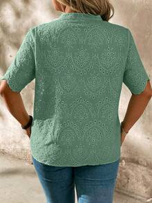 EMERY ROSE Blusa bordada con calado, de manga corta, talla grande - Verde - Ver 2