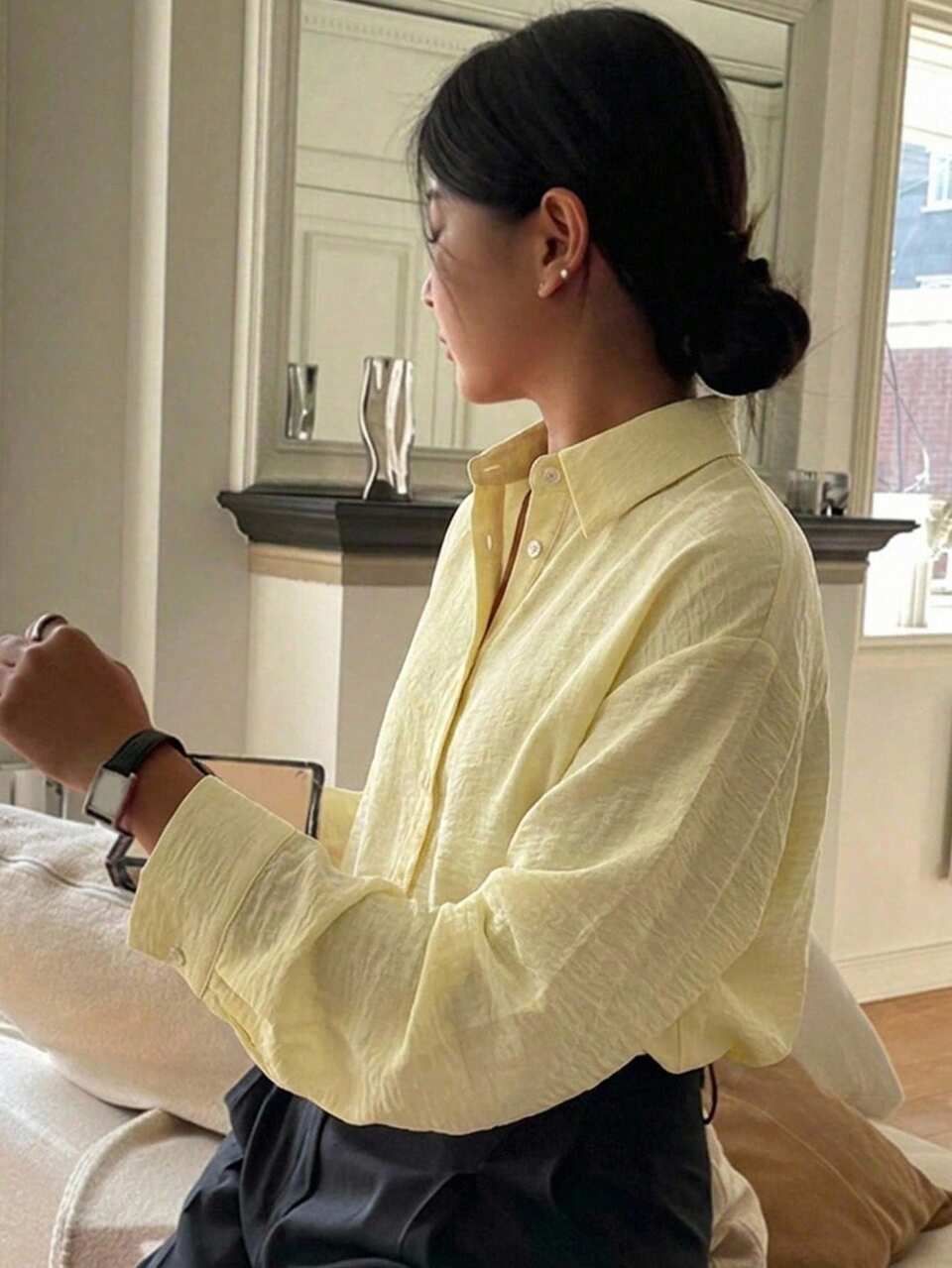 Women's Solid Color Single-Breasted Casual Versatile Daily Outing Shirt