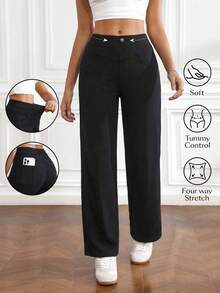 Flexra Jeans cómodos de pierna recta con alta elasticidad para mujer - Negro - View 1