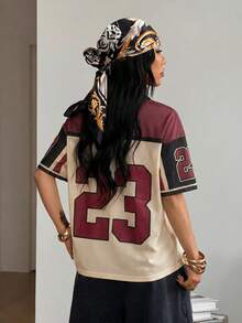 Coolane Camiseta de fútbol para mujer primavera verano Y2K streetwear vintage transpirable de malla con gráficos y patrón de números - Multicolor - Ver 2