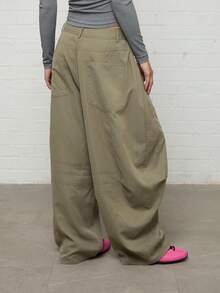 COUREZ Baggy Balloon Trousers With Seaming Detail /Y2K Wide Leg Pant Woman Fall Outfit For Women Fall Clothes Pants For Women Wide Leg Pants Woman - Army Green - View 3