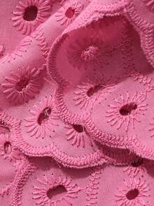 DAZY Conjunto de 2 piezas para mujer primavera verano otoño: Blusa de algodón bordada con mangas cortas abullonadas y cuello, con falda larga de volantes en capas - Rosa Fucsia - Ver 6