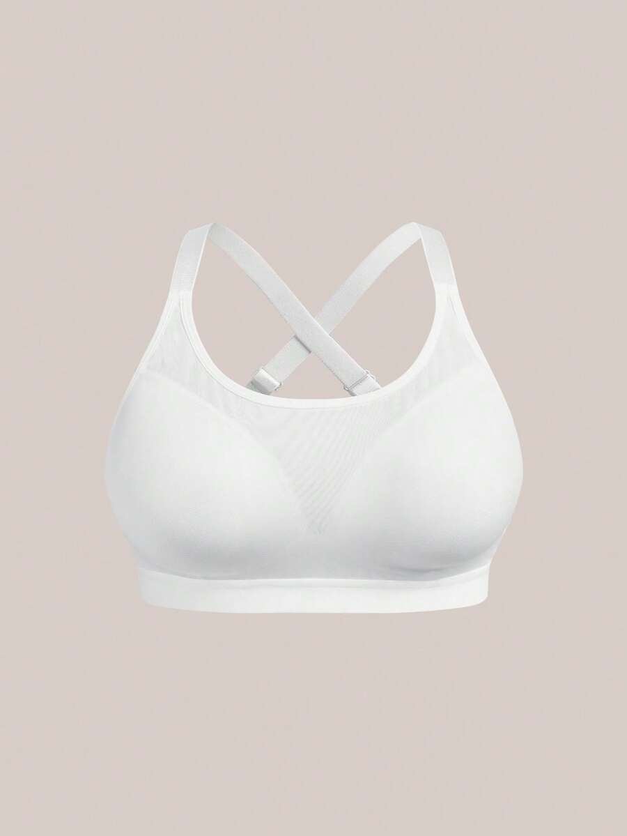 Barelissa 1 pieza Sujetador sin aros cómodo con relleno fino básico liso de copa grande talla grande - Blanco - Ver 1