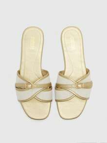 CUCCOO BIZCHIC Women's Fashion Gold Simple Buckle Color Matching Flat Sandals Summer - Gold - View 10