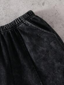 SHEIN 1件/套 青少年男孩時尚休閒運動衫 & 雪花印花寬腿褲，寬鬆彈性腰部，街頭風，適合日常、校園及其他場合，時尚單品，春/秋季，男孩長褲，男孩寬腿褲 - 黑色 - 查看 4