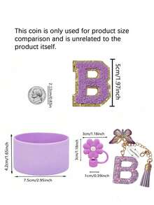 A-C 6-One Piece Cup Accessory Set, Excluding Cups And Straws (30- 40 Ounces)-Accessory Set Includes: 1 Straw Top, 1 Letter Amulet, 1 Silicone Cup Protective Base, And 1 Cup Letter Sticker, Perfect As A Daily Or Holiday Surprise Gift. - Flash Purple - View 4