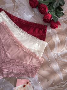 DesireSculpt Women's Lace Patchwork Bow Comfortable Plus Size Triangle Panties 3-Pack - Multicolor - View 6